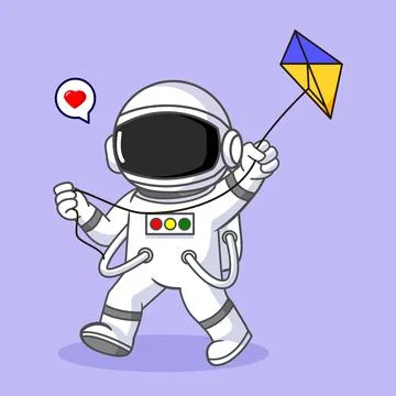 Astronaut Flying Kite in Space Vector Illustration Illustrazione stock