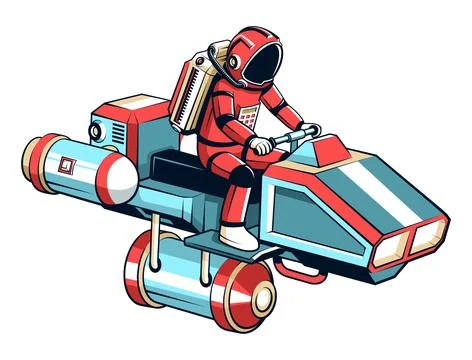 Astronaut on a flying motorcycle. Stock Illustration