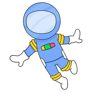 Astronaut is flying in space exploring space, doodle icon image kawaii Stock Illustration