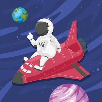 Astronaut flying in spaceship Stock Illustration