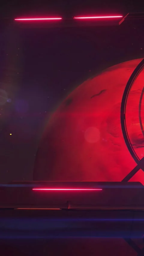 Astronaut of the future in the orbit of Mars, 3D render. Stock Footage 247529390
