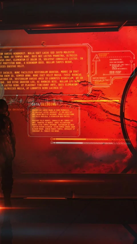 Astronaut of the future in the orbit of Mars, 3D render. Stock Footage 266437947