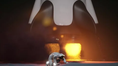 Astronaut getting up from the ground on the surface of the moon Stock Footage 292289557