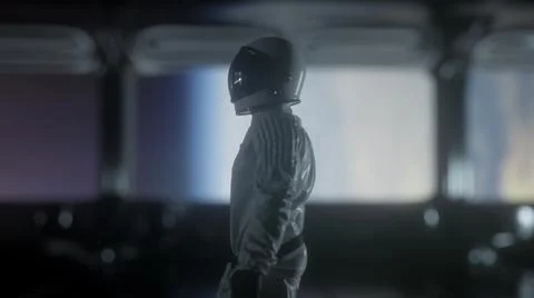 Astronaut going through the tunnel to another compartment of futuristic space Stock Illustration