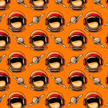 Astronaut head Exploring Saturn Planet Character Seamless Pattern Illustration Stock Illustration