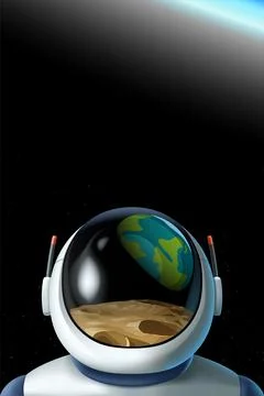 Astronaut helmet with reflected planets on it Stock Illustration