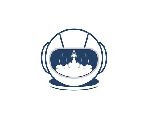 Astronaut helmet with rocket launch in the middle Stock Illustration