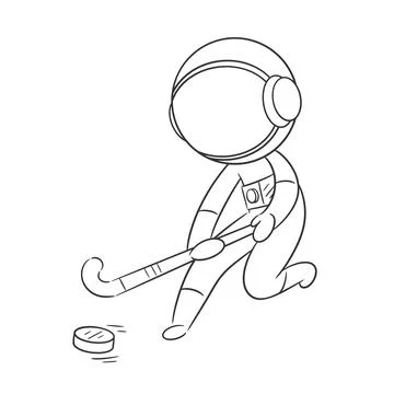 Astronaut in high spirits playing hoki for coloring Stock Illustration
