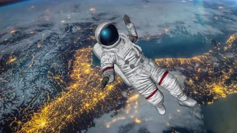 The astronaut hits planet Earth. Elements Of This Video Furnished By Nasa. 3D Stockillustratie