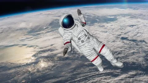 The astronaut hits planet Earth. Elements Of This Video Furnished By Nasa. 3D Illustrazione stock