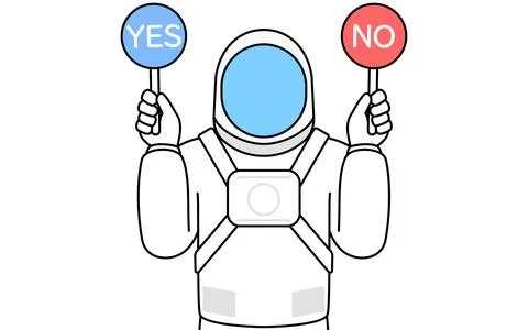 Astronaut holding a placard indicating correct and incorrect answers. Stock Illustration