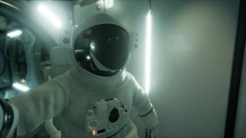 Astronaut inside the orbital space station Stock Footage 133085713