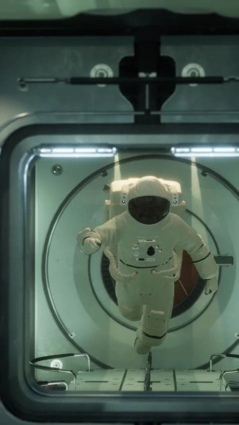 Astronaut inside the orbital space station Stock Footage 273293187