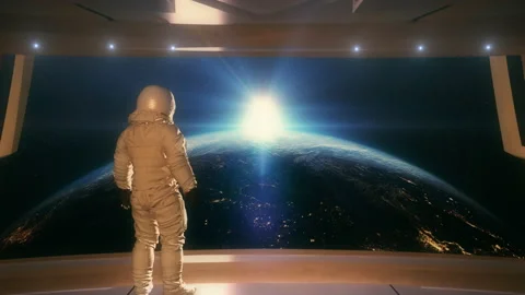 Astronaut inside a space station Stock Footage 100350924