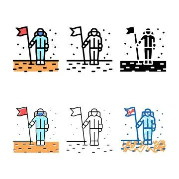 Astronaut installing flag on mix planet surface color icon vector Stock Illustration