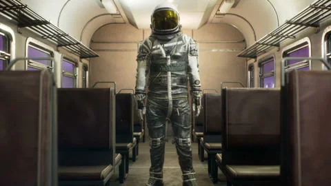 Astronaut on an interstellar space train hurtling at superluminal speed. The Vidéo 169301352