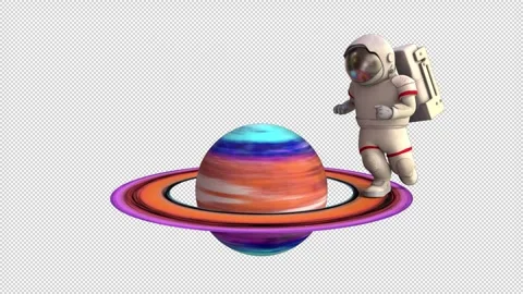 Astronaut jogging on Saturn – 3d render looped with alpha channel. Stock Footage 323799229