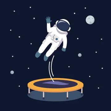 Astronaut Jumping and Bouncing on Trampoline Stock Illustration