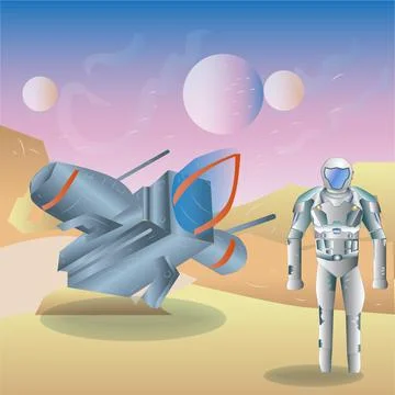 Astronaut Landing on An Alien Planet Vector Illustration Stock Illustration
