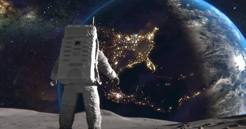 An astronaut leaps on the Moon’s surface Stock Footage 310029532