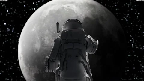 Astronaut levitating in space looking at moon Stock-Footage 309014754