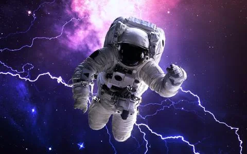 Astronaut in lightnings Stock Photos