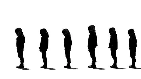Astronaut Looking at Earth from Space Black Silhouettes Set 스톡 일러스트