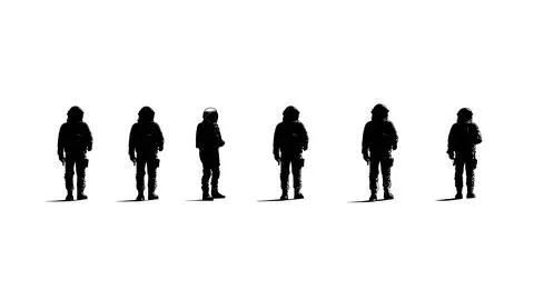 Astronaut Looking at Earth from Space Black Silhouettes Set Stock Illustration