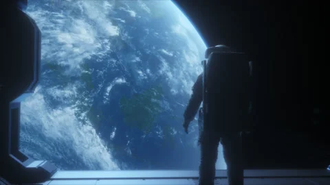 Astronaut Looking to the Earth in Space Stock Footage 201538112