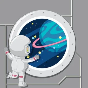 An astronaut looking out of space window Illustrazione stock