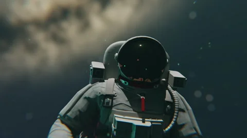 An astronaut looking at something with a galaxy behind him Stock Footage 253568805