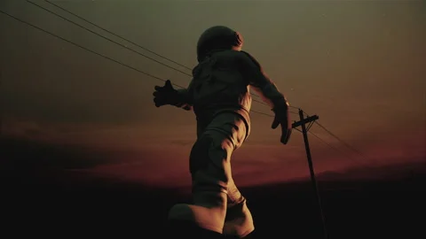 Astronaut Loop walking with power grid poles in background Stock Footage 234104850