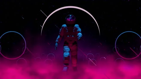 Astronaut Loop walking in purple and blue cyber space Stock Footage 234267283