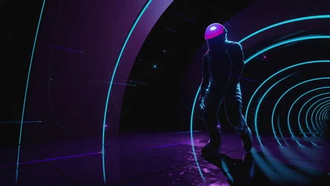 Astronaut Loop walking through a sci fi tunnel Stock Footage 234141398