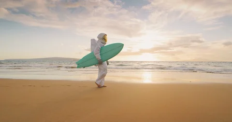 This astronaut loves surfing Stock Footage 127673126