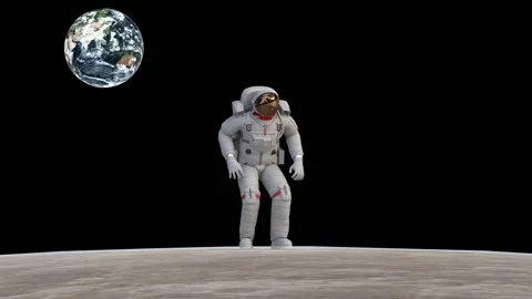 Astronaut low gravity jump on moon surface Stock Footage 307388108
