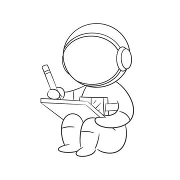 Astronaut making a drawing on a tablet for coloring Illustrazione stock