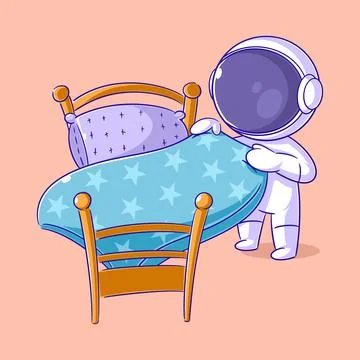 Astronaut is making his bed Stock Illustration