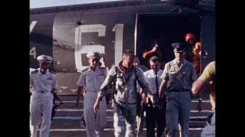 Astronaut Malcolm Scott Carpenter arrives back from successful space flight Stock Footage 263292363