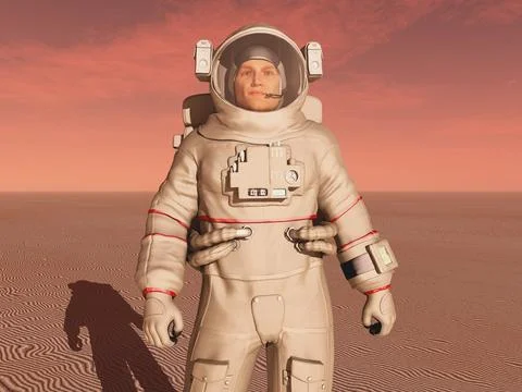 Astronaut on Mars Stock Illustration