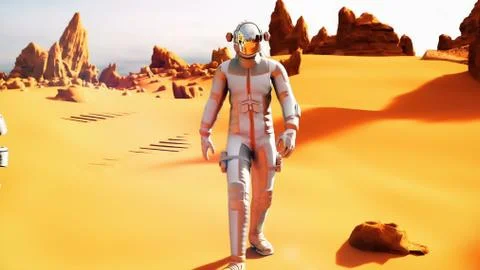 Astronaut on the Mars returns to his mars Rover after the exploration of planet. Stock Illustration