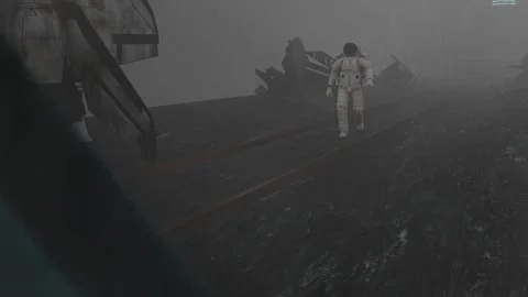 Astronaut on a Misty Planet, Dystopian Sci-fi Scene Stock Footage 311253418