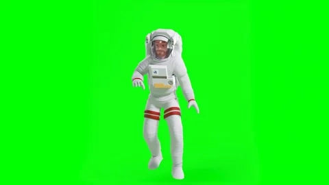 Astronaut Model Floating on Green Background Waving and Looking at Hands Vidéo 314431411