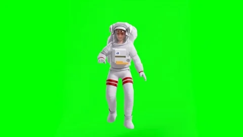 Astronaut Model Floating on Green Background Waving and Looking at Hands 库存影片 314653314