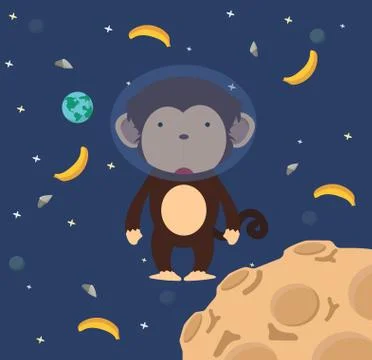 Astronaut monkey  in space flat design Illustrazione stock