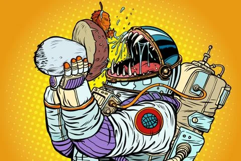 Astronaut Monster Eats Mushroom Stock Illustration
