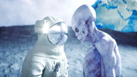 Astronaut on the moon with alien. Realistic 4k animation. 動画素材 88738565