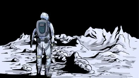 Astronaut on the Moon, back view, full color Stock Illustration
