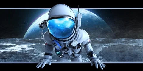 Astronaut Moon Landing Breaking Through Screen 3D Naked-Eye Space Background 動画素材 331908452