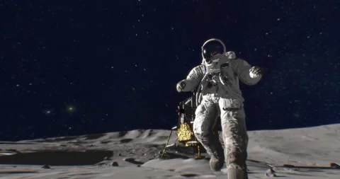 An astronaut on the Moon with lunar module Video stock 201187430
